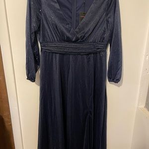 Blue sleeved silky and sparkle dress